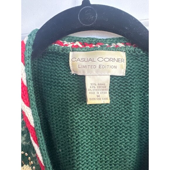 Vtg 90's Ugly Christmas Cardigan Sweater Women's M  Knit Bells Bows Teddy Bear - Picture 6 of 13